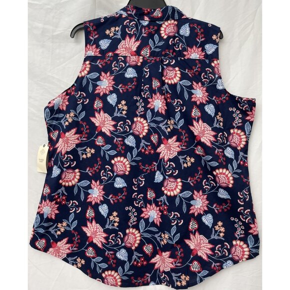 St Johns Bay Navy Red Floral Tank Top Button Women's Size 2XL NWT Pocket Vintage - Picture 11 of 11